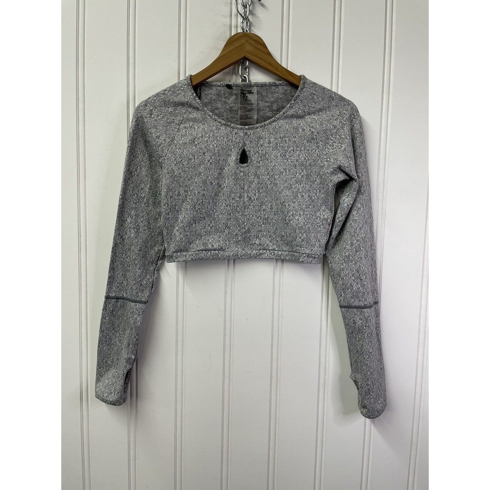 Gymshark Fleur Texture Long‎ Sleeve Crop Gray marled top size M Womens Shirt